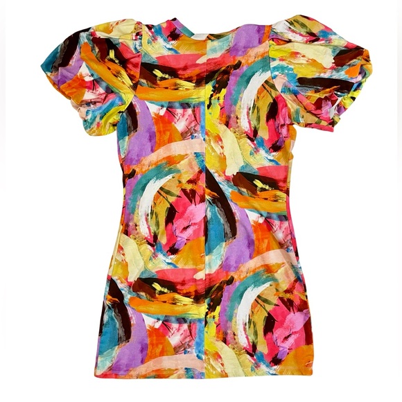 Willa Story Colorful Abstract Brushstroke Puff Sleeve Dress Size Medium - Picture 3 of 3
